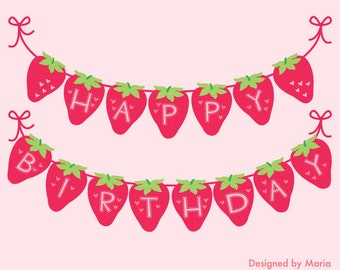Aardbei Happy Birthday Banner afdrukbare decoratie