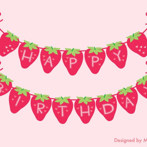 Strawberry Happy Birthday Banner Printable Decoration - Etsy