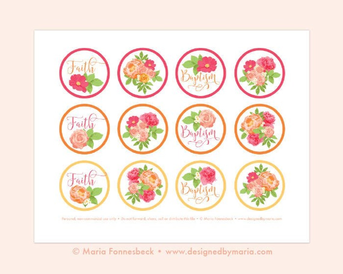 Baptism Cupcake Toppers Printable: 2 Party Circles - Etsy