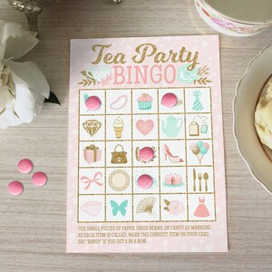 Tea Party Bingo Game - DIY Bingo Cards Printable with 20 Unique Game Cards - Baby Shower Bridal Shower Birthday Party - Instant Download
