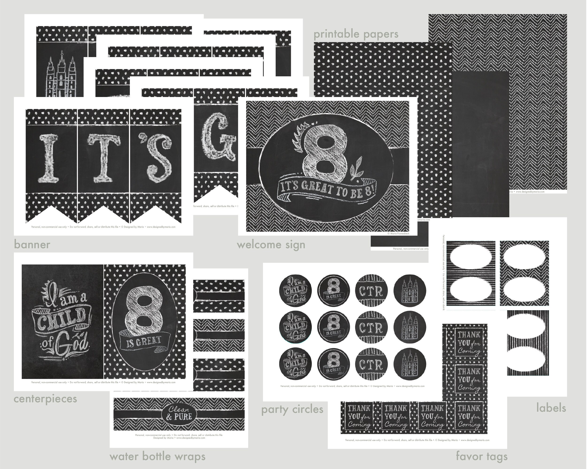 Chalkboard Style Great to Be 8 Party Printable Set: Baptism - Etsy