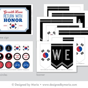 LDS South Korea Mission Farewell Party Printable Set: Missionary Party Kit Downloads Mexican Flag Banner, Decorations, Sign, Cupcake Toppers