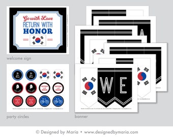 LDS South Korea Mission Farewell Party Printable Set: Missionary Party Kit Downloads Mexican Flag Banner, Decorations, Sign, Cupcake Toppers