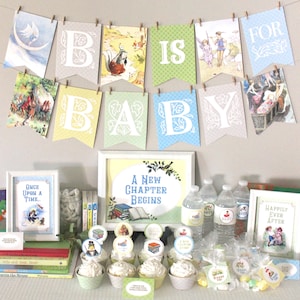 Storybook Baby Shower Decorations & Invitation: Party Printable Set Decor - Banner, Cupcake Toppers, Favor Tags, Signs, Invite, Guest Book