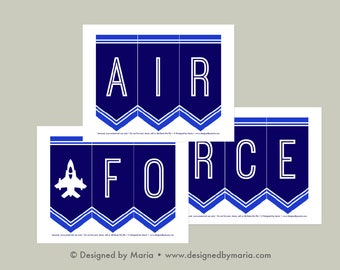 Air Force Going Away Banner Printable: Farewell Airman Party Decoration Download - Blue Boot Camp Good-bye Deployment Party Bunting Decor