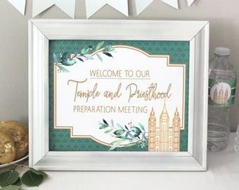 Temple and Priesthood Preparation Meeting Welcome Sign Printable: LDS Primary Gold and Sage Preview Prep Decor Sign Download Decoration