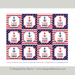 Nautical Thank You Tag Printable: Party Favor Tags for Goodie Bags - Navy, Marine, Coast Guard Farewell, Ahoy Baby Shower - Patriotic Anchor