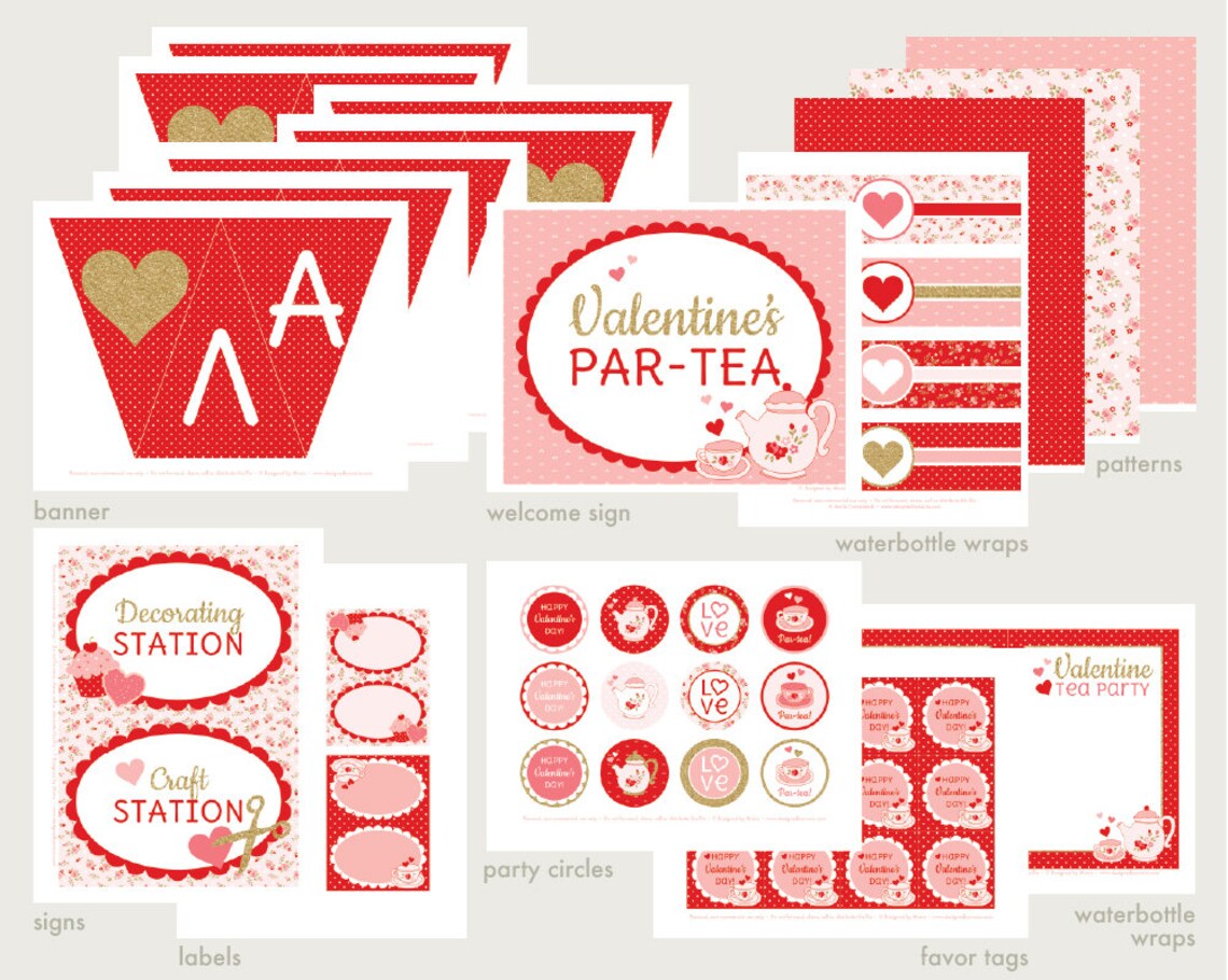 Valentine Tea Party Printable Set Download Decorations: Great - Etsy