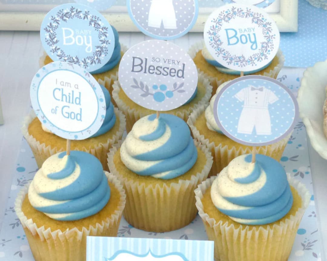 Baby Blessing Cupcake Toppers Printable 2 Party Circles Decoration for