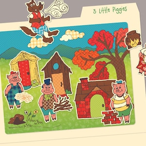 3 Little Pigs Story Printables: File Folder Game or Preschool Activity for Homeschool - Instant Digital PDF Download
