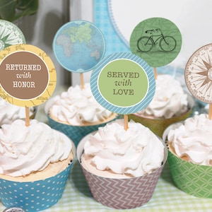 HLT Missionar Heimkehr Party Cupcake Toppers Printable - Party Kreise Dekor - Karte, Globus, Kompass, mit Liebe serviert, mit Ehre zurückgekehrt