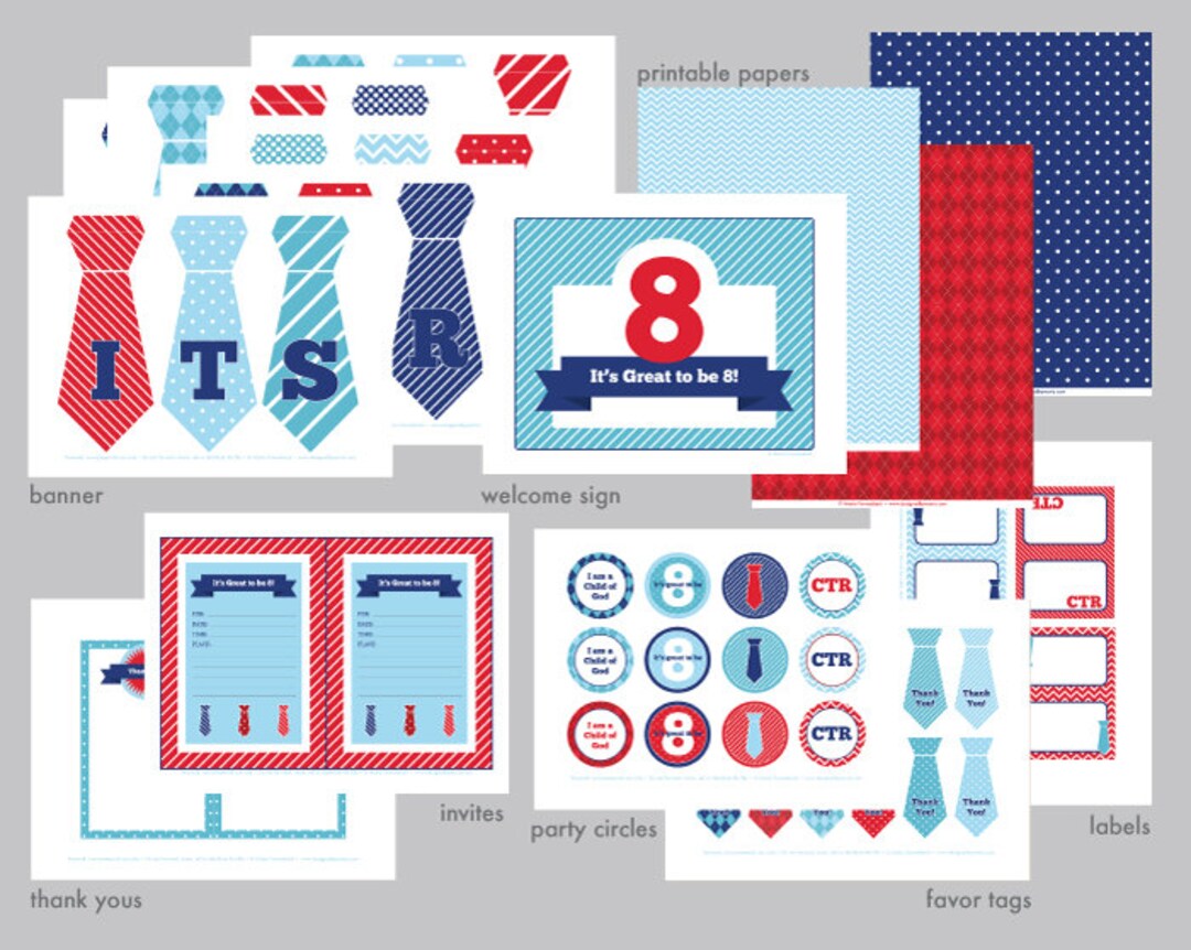 Great to Be 8 Boy Party Printable Set in Red &amp; Blue: LDS Baptism Party ...