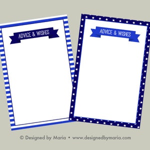 Blue Advice & Wishes Cards Printable: Les invités écrivent pour un souvenir - Adieu militaire, Note, Anniversaire, Baby Shower, Marine Wedding, Baptême