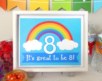 Great to be 8 Rainbow Welcome Sign Printable: LDS Boy or Girl Baptism Party Welcome Sign -- Instant Download Decoration