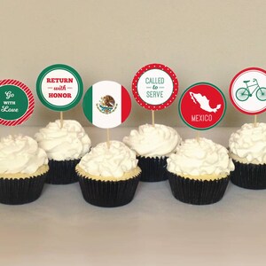 LDS Mexico Mission Cupcake Toppers Printable: 2" Party Circles -- Missionary Farewell Party Decoration -- Mexican Flag Instant Download