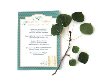 Temple and Priesthood Preparation Meeting EDITABLE Program Printable: LDS Primary Turning 12 Party - Young Men Women Preview - Download
