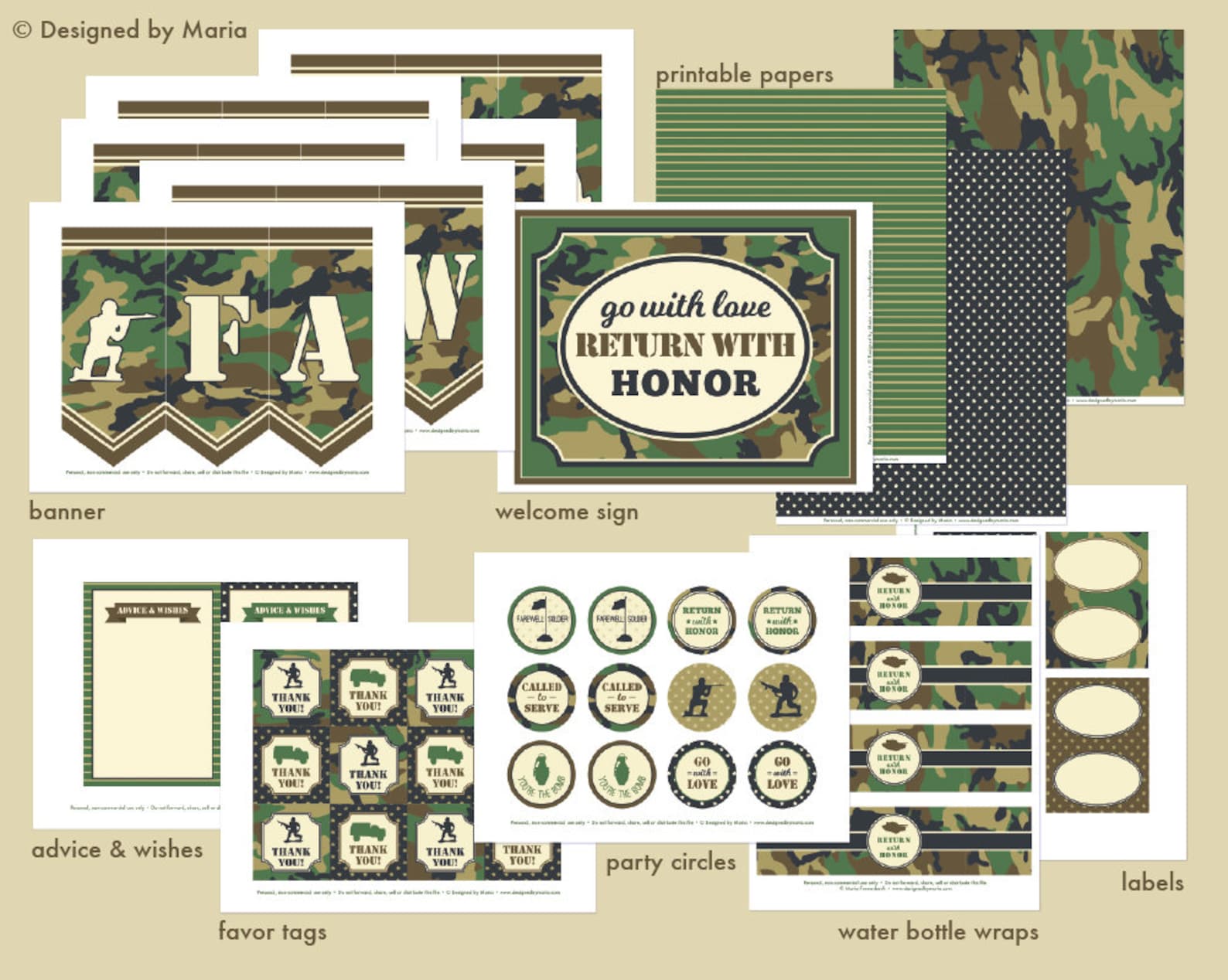 Goodbye Sign Army Army Farewell Party Printable Set: Military Party Kit Download ...