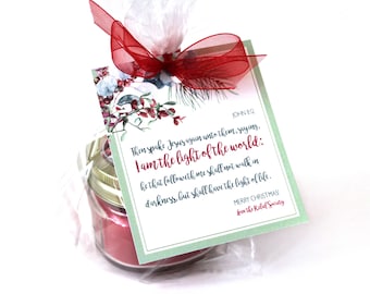 LDS Relief Society Christmas Gift Tag for Candle - I am the Light Gift Idea, John 8:12 Scripture for Holiday Present Label, LDS Young Women