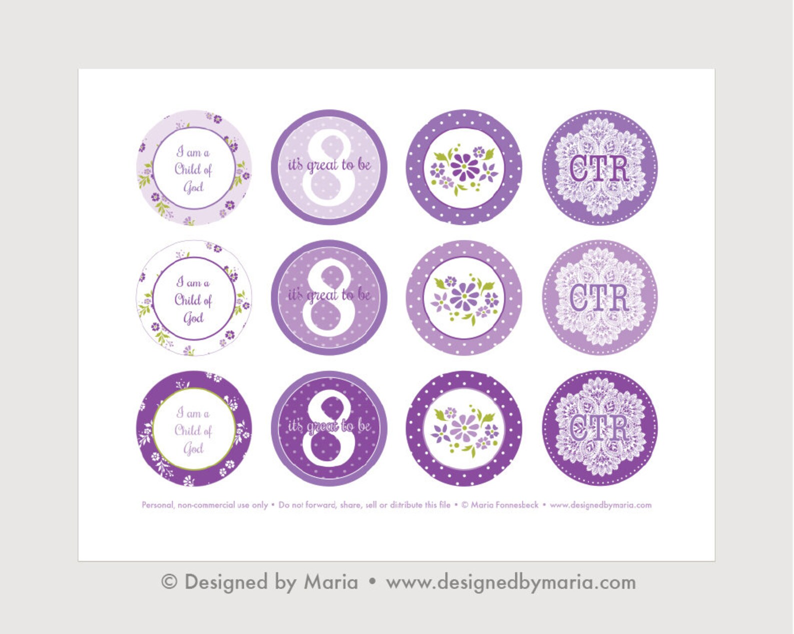 LDS Girl Baptism Cupcake Toppers Printable Purple Great to Be Etsy