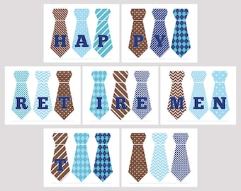 Happy Retirement Tie Banner Printable: Retirement Party Decoration Download -- Instant Download Bunting - Brown and Blue Neckties