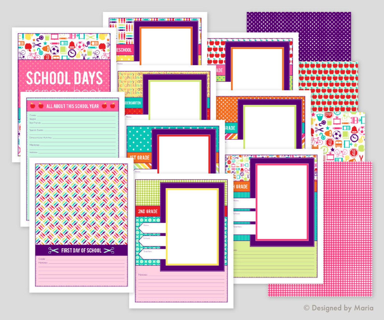 Girl School Memory Book Printables: Preschool-5th Grade School - Etsy