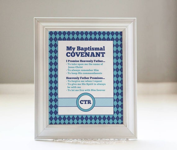 LDS Baptismal Covenant Printable Art Sign: Blue and Navy for Boys