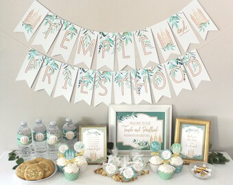 Temple and Priesthood Preparation Meeting Party Printable Set LDS Party Kit Preview Downloads Decorations Invitation Program with Sage Gold