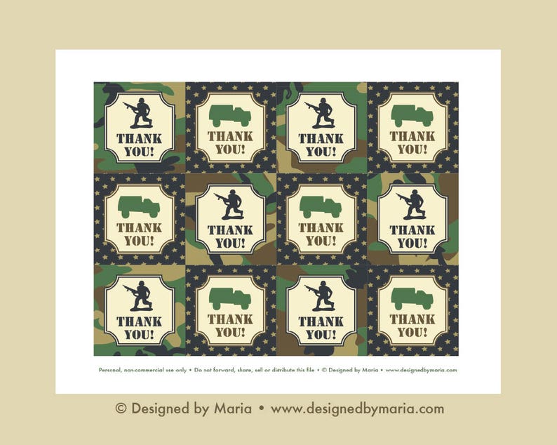 Army Thank You Tag Printable: Party Favor Tags for Goodie Bags - Army ...