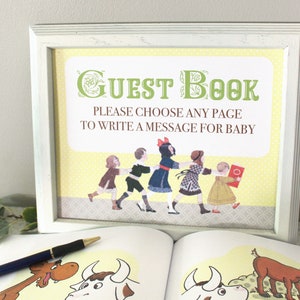 Baby Shower Guestbook Sign Printable Alternative Guest Book: Gender-Neutral Eclectic Vintage Book Themed Design - Sign a Children&#39;s Book
