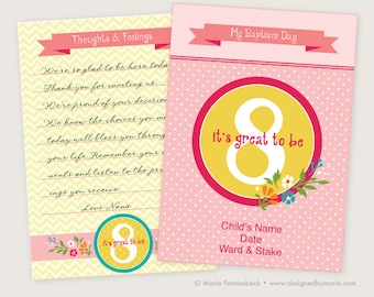 LDS Baptism Testimony Cards Printable with Cover: Floral Girl Design - Guests Write Their Thoughts & Feelings for a Great Keepsake, Memento