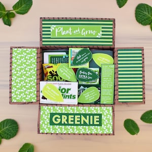 Greenie 宣教師ケアパッケージの印刷物：格言、ギフトタグ、ボックスの装飾、聖句、ブックマーク - 先輩や後輩を歓迎し、励ましましょう