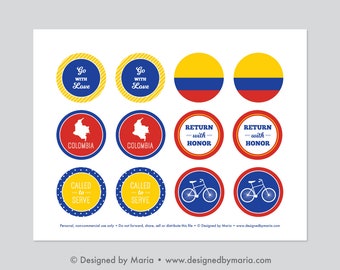 Colombia Mission Farewell Cupcake Toppers - Printable 2" Party Circles LDS Missionary Party Decoration - Blue Flag Instant Download Decor