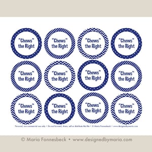 Navy Chews the Right CTR Favor Tag Imprimible: Primaria SUD o Bautismo SUD Etiquetas circulares de 2,25 pulgadas - Decoración para bolsas de regalos o chicle