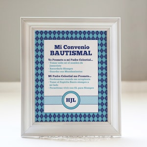 Spanish LDS Baptismal Covenant Printable Art Sign: Blue and Navy for Boys Decor - Reminder, Memento, Baptism Gift - 8 x 10, 5 x 7 Download