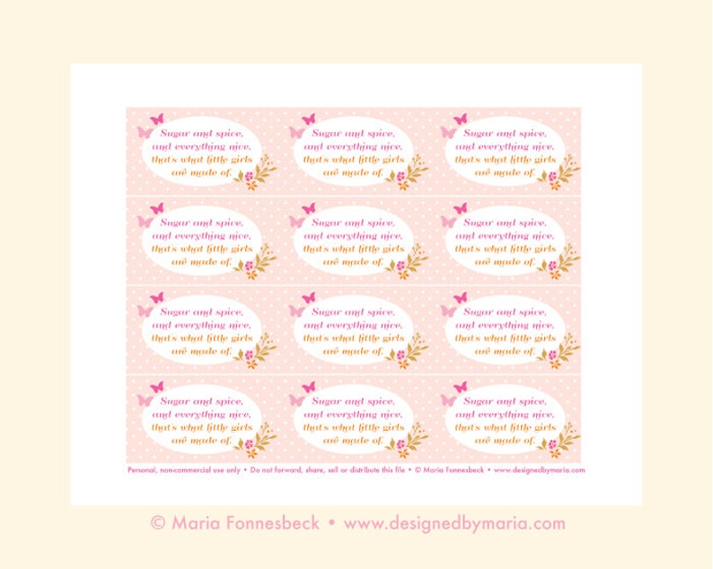Sugar & Spice Favor Tags Printable Girl Party Favor Tags for Etsy