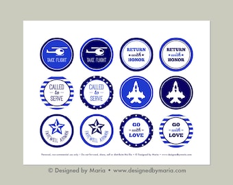 Air Force Cupcake Toppers Printable: 2" Party Circles - Farewell Good-bye Party Decoration, Going Away Military Bootcamp Deployment Download