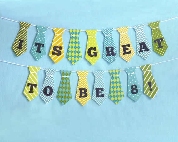great to be 8 boy tie banner printable lds baptism party etsy