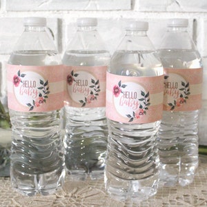 BOHO Baby Shower Water Bottle Wraps Printable: Floral Party Wrappers - Watercolor Rose Drink Labels for Shower -  Instant Download File