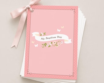 Pink Girl LDS Baptism Testimony Card Cover Printable: My Baptism Day - Guests Write Their Thoughts & Feelings for a Great Keepsake Memento