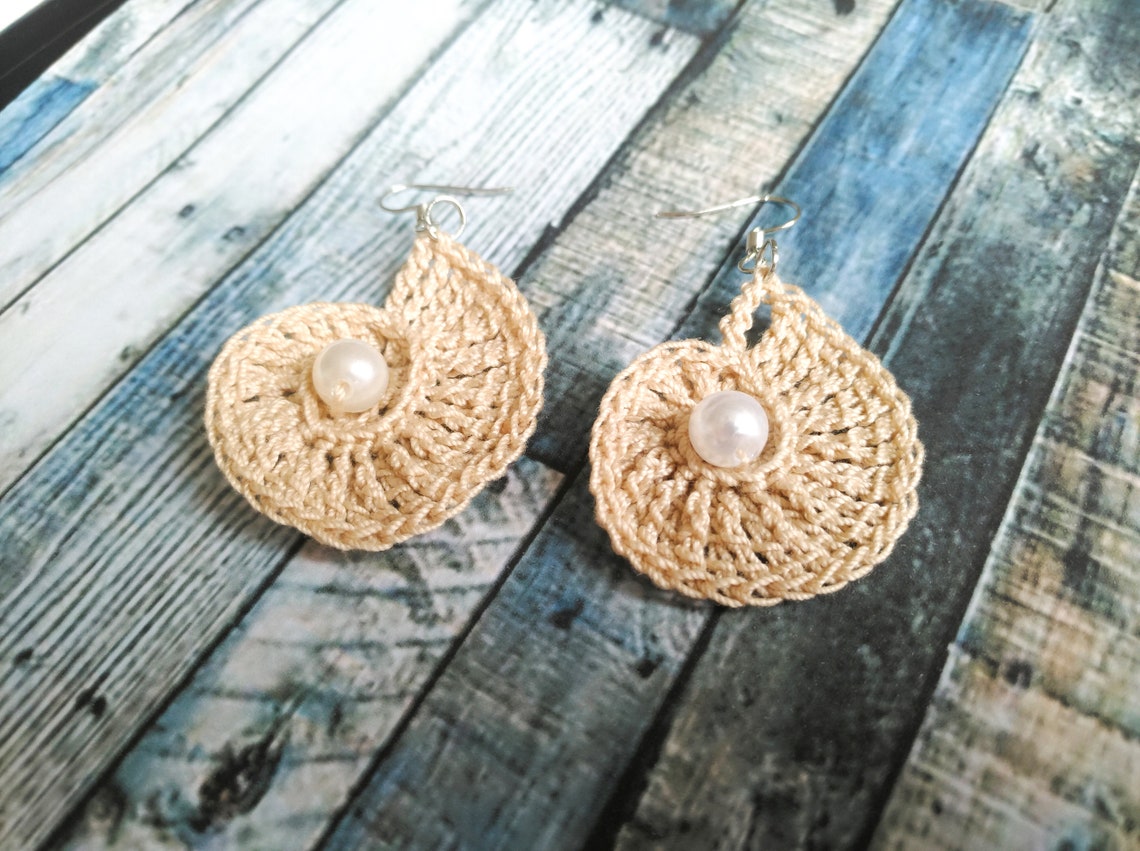 Crochet Seashell Earrings 100 Cotton Beach Wear Etsy New Zealand