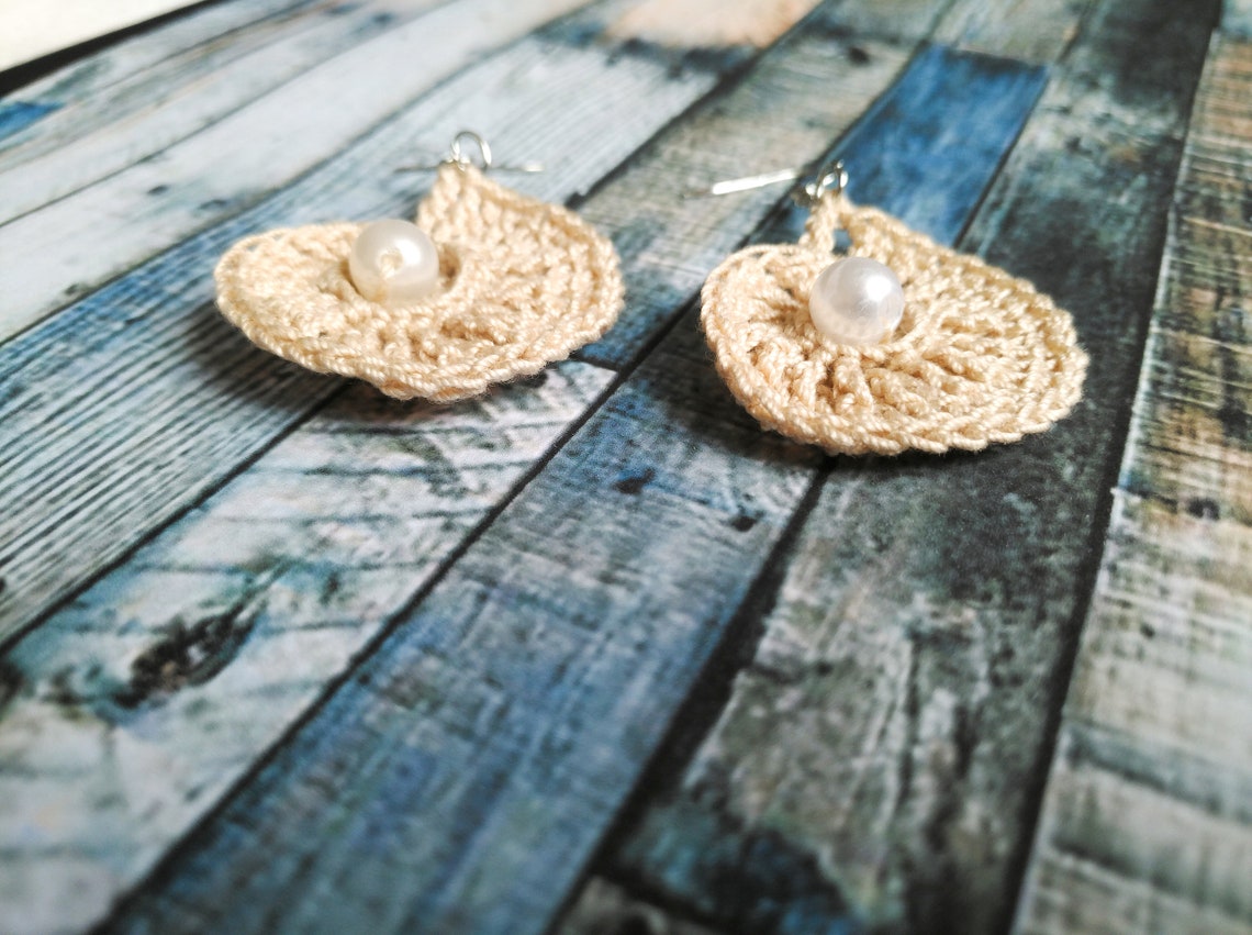 Crochet Seashell Earrings 100 Cotton Beach Wear Etsy New Zealand