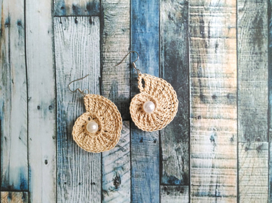 Crochet Seashell Earrings 100 Cotton Beach Wear Etsy New Zealand