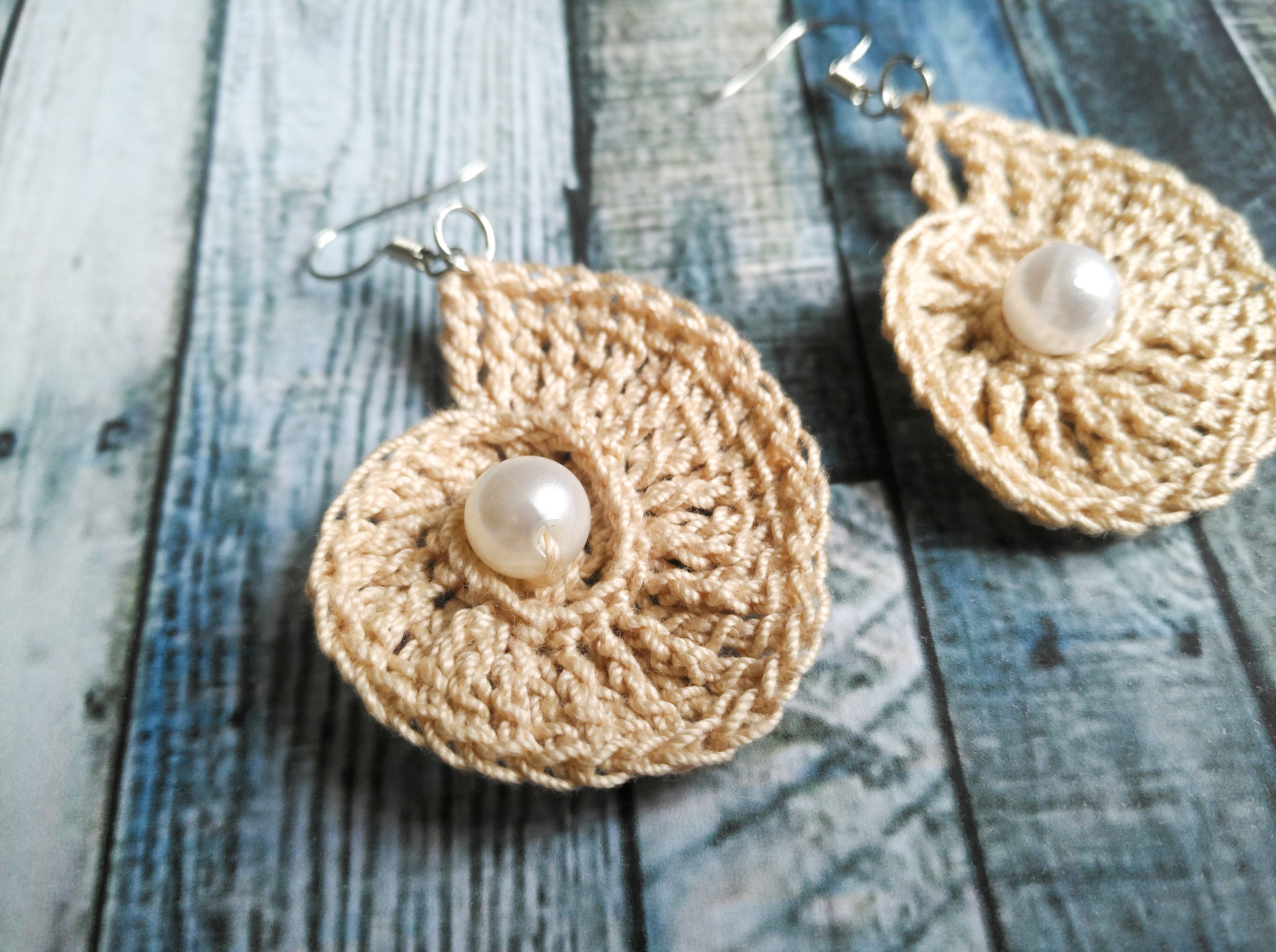 Crochet Seashell Earrings 100 Cotton Beach Wear Etsy New Zealand