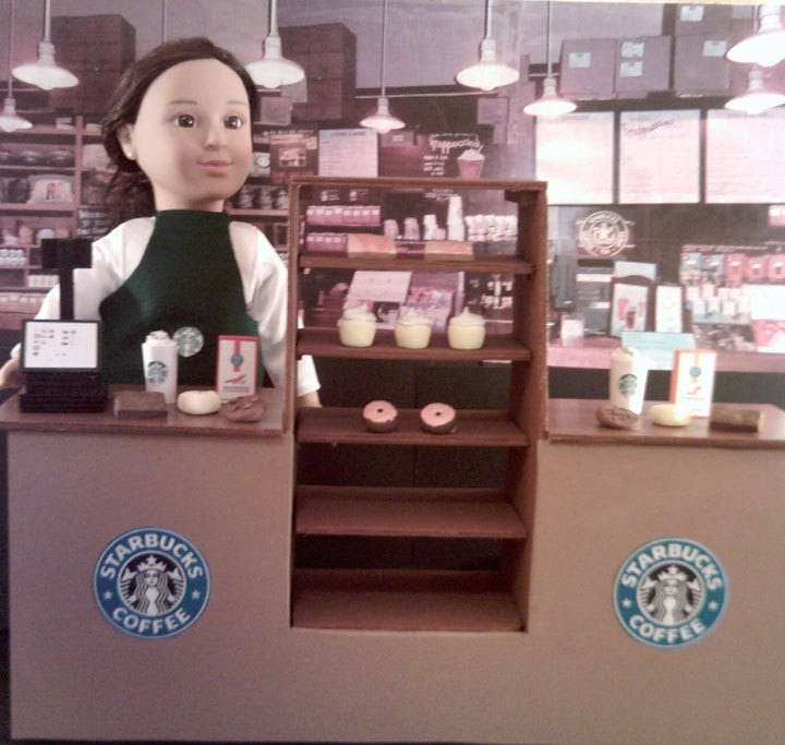 1/3 Scale 18 DOLL Sized Starbucks Cappacino Machine Set 