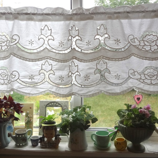 Window Rod Pocket Valance Topper from Upcycled Vintage Shabby Country Chic - by Atlantic Rock Threads