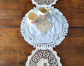 Doily Table Runner from Upcycled Vintage Doilies Shabby Country Chic - by Atlantic Rock Threads