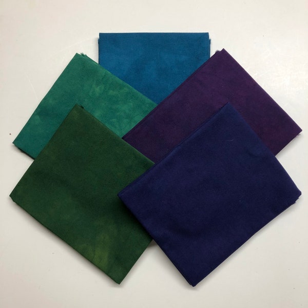 FREE SHIPPING - Fat Quarter Bundle of five hand dyed cotton fabric