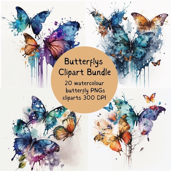 21 Watercolor Butterfly Clipart PNG Images | Digital Butterflies Clip Art | Nature-Inspired Graphics | Instant Download