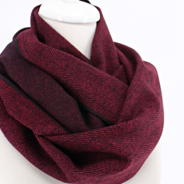 Claret Red Herringbone Infinity Scarf, Circle Scarf, Loop Scarf, Fall - Winter fashion