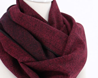 Claret Red Herringbone Infinity Scarf, Circle Scarf, Loop Scarf, Fall - Winter fashion